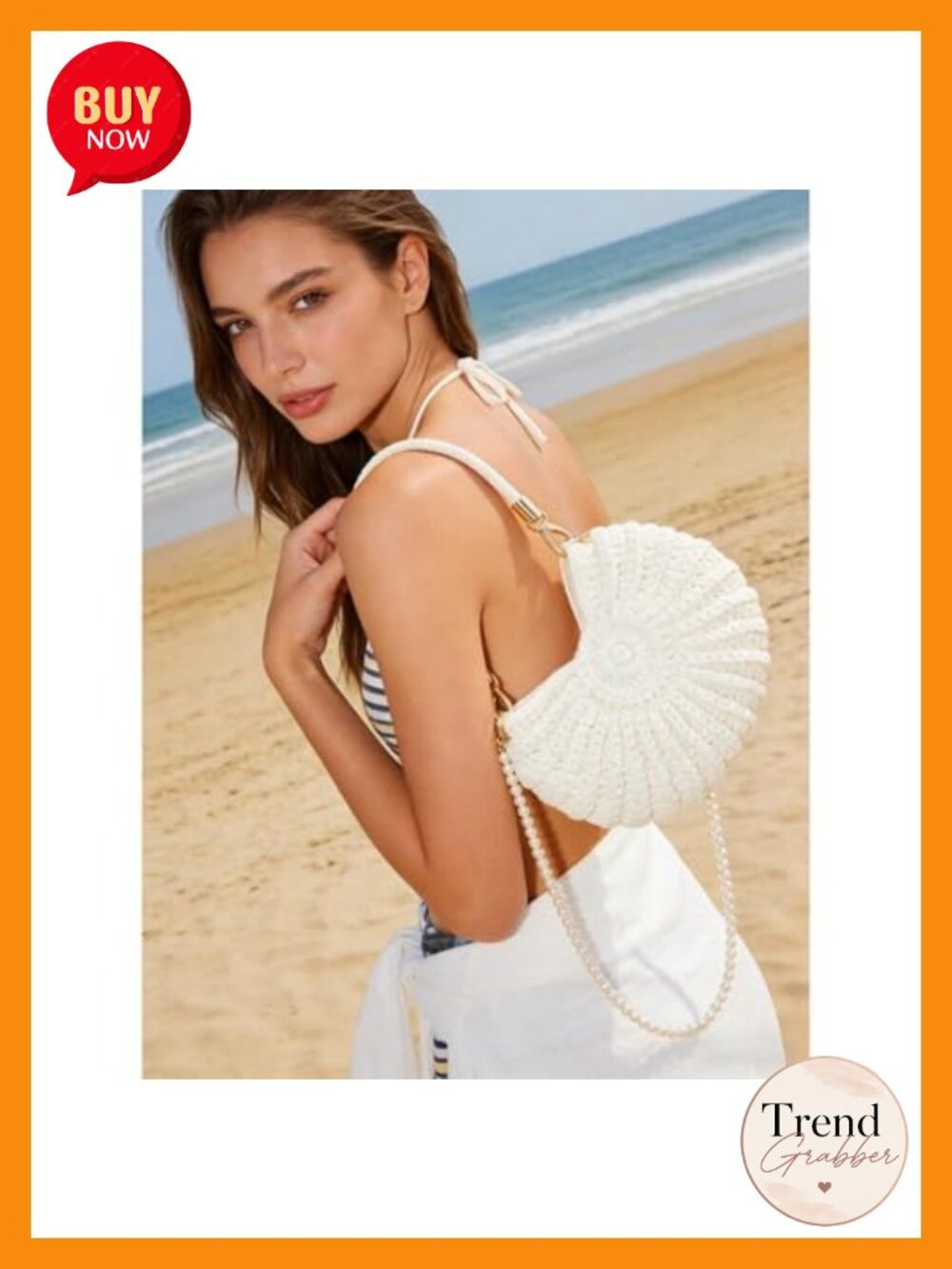 Handwoven Crochet Seashell Bag Pearl Beaded Crossbody - Picture 2 of 6